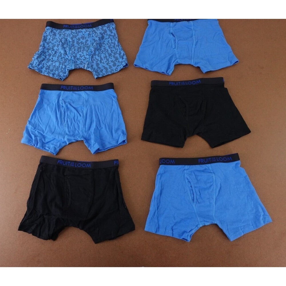 Fruit of the Loom Boys Medium (10/12) Blue Black Breathable Boxer Briefs 6 Pack
